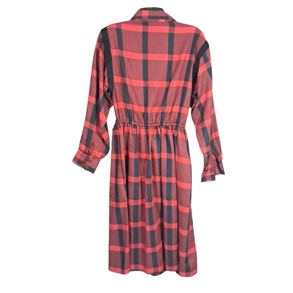 Shapely Dress Co Red Black Plaid Button Down Shirt Dress Sz 10 Midi 80s Country - Picture 3 of 13